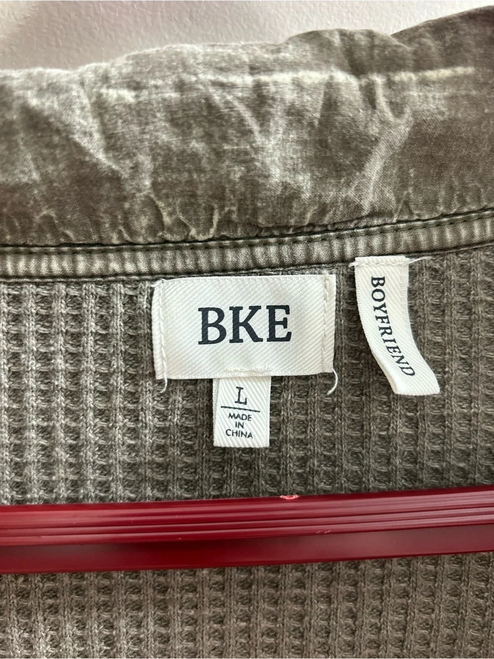BKE Women's Washed Gray Button-Front Waffle Knit Shirt Jacket